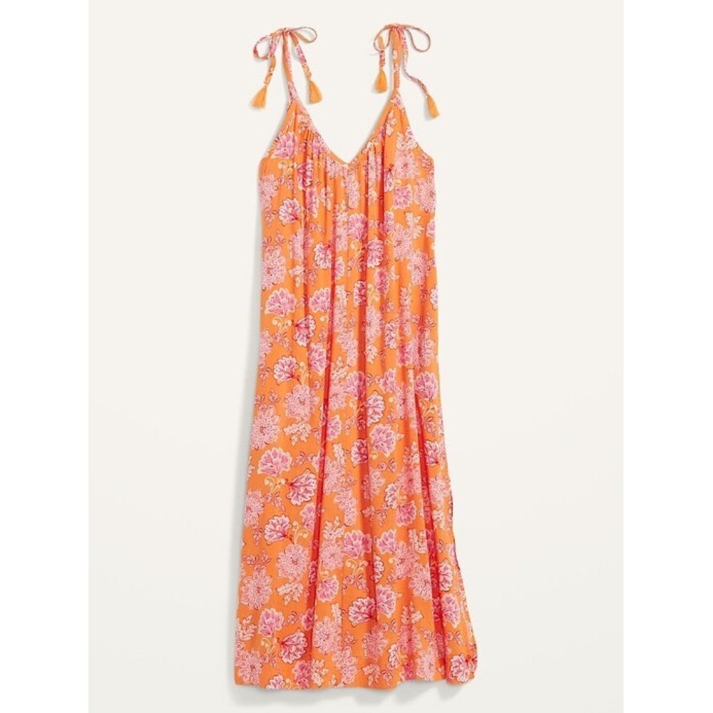 Old Navy Tie Shoulder Tasseled Floral Print All Day Maxi Swing Dress XS Resort‎ - Picture 13 of 13